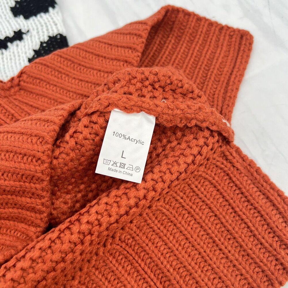 Women's Turtleneck Chunky long sleeve Leopard Print Sweater Cable Knit Sweater L - Picture 9 of 10